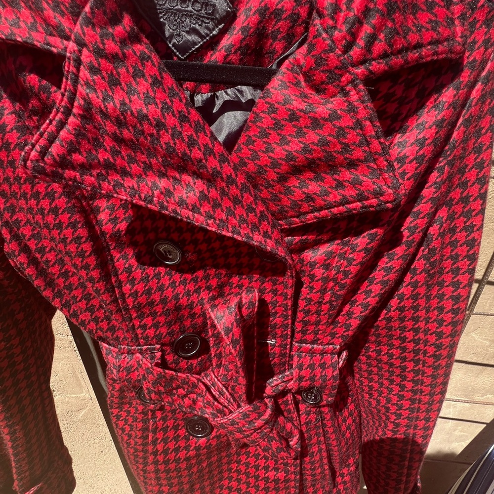 Red Black Checkered Short Coat by Joujou S Large Excellent Condition Like New - Picture 3 of 4